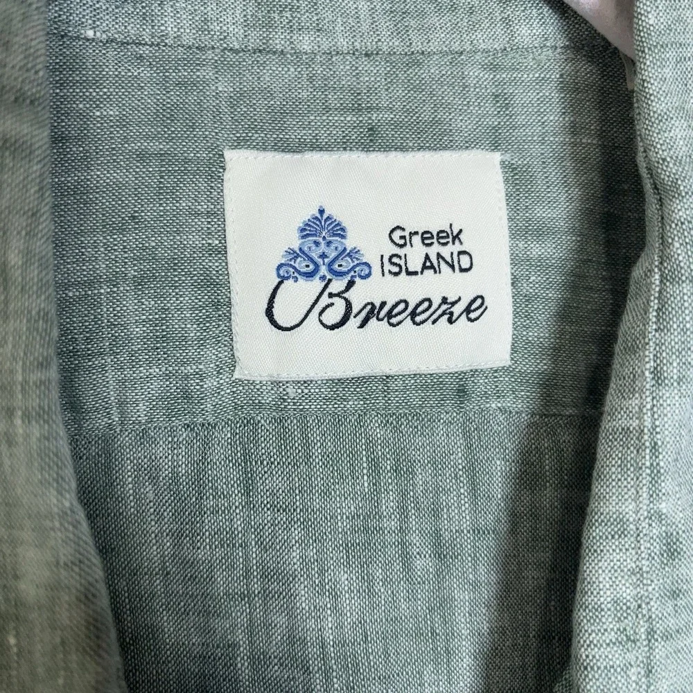 Greek Island Breeze Linen Shirt Mens 2XL XXL Green Lightweight - SIZE‎ NOTE
